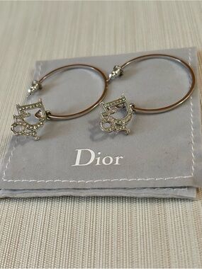 Dior Crystal Hoop Earrings - Silver